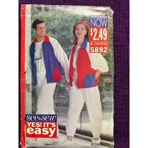 Butterick 5892 sewing pattern track suit size xs s m